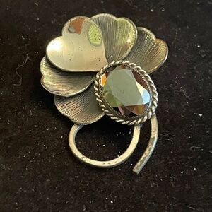 Vintage Danecraft Sterling Silver 925 Hematite Brooch/ Pin. Floral Hearts